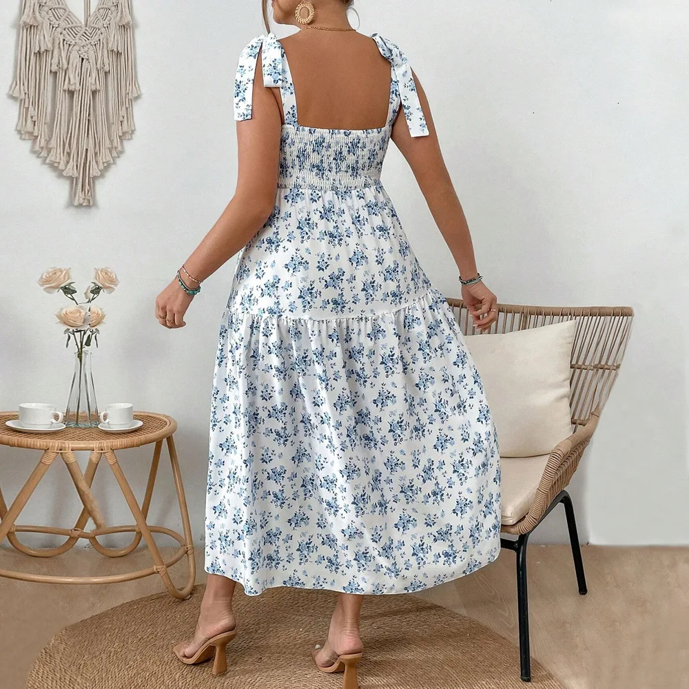 Plus size suspender medium long dress with waist super pendulum popular printed vacation dress bodycon dress