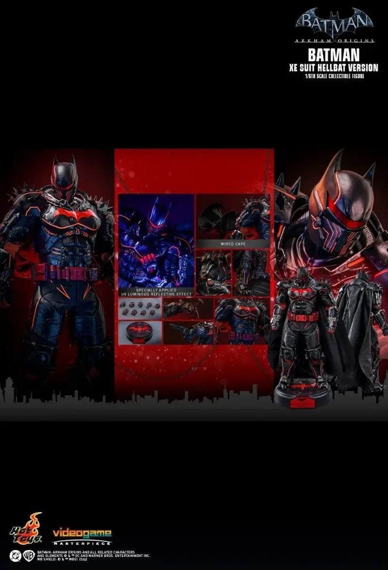 

100% в наличии, оригинальные горячие игрушки HT VGM73, костюм Бэтмена Arkham Origins Batman XE, версия Hellbat, 1/6, коллекция аниме, подарок