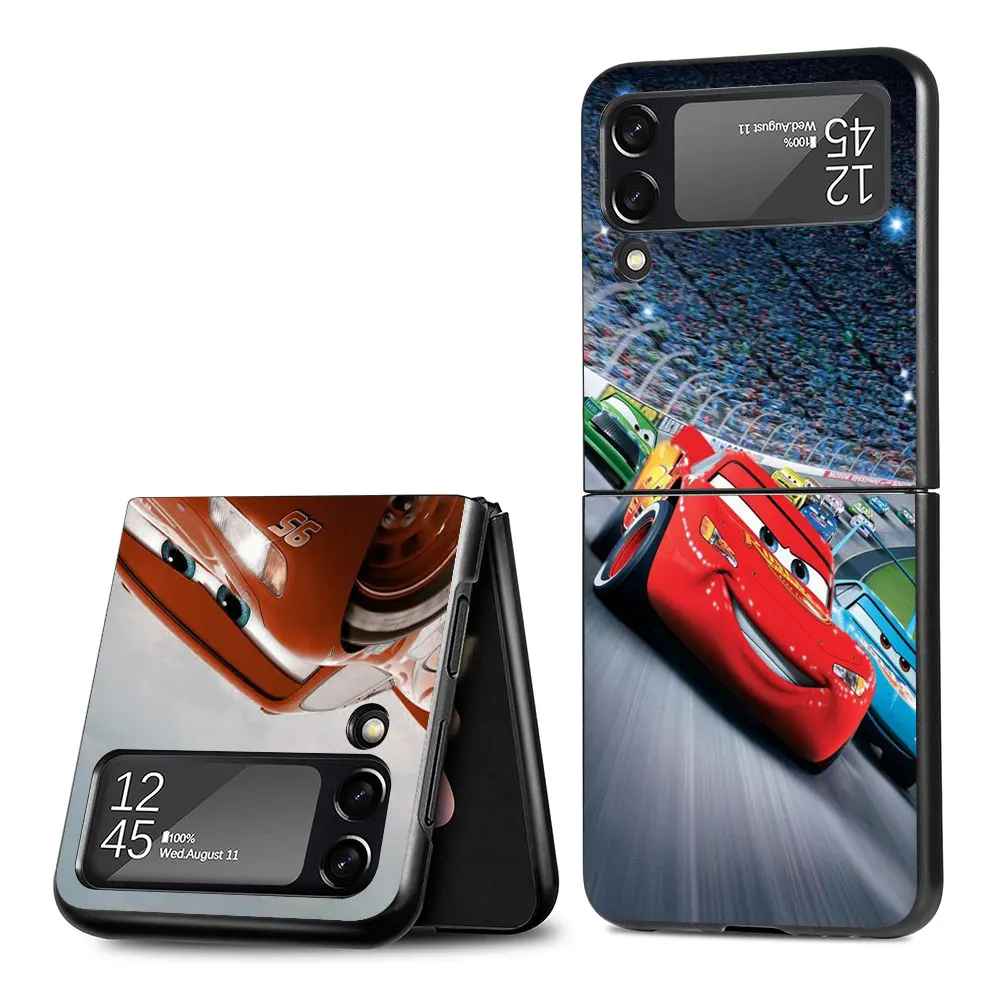 Funda de Disney Cars Lightning McQueen para Samsung Galaxy Z Flip 4 3 5G, carcasa negra dura para teléfono, Flip4, Flip3, PC, Zflip3, Zflip4