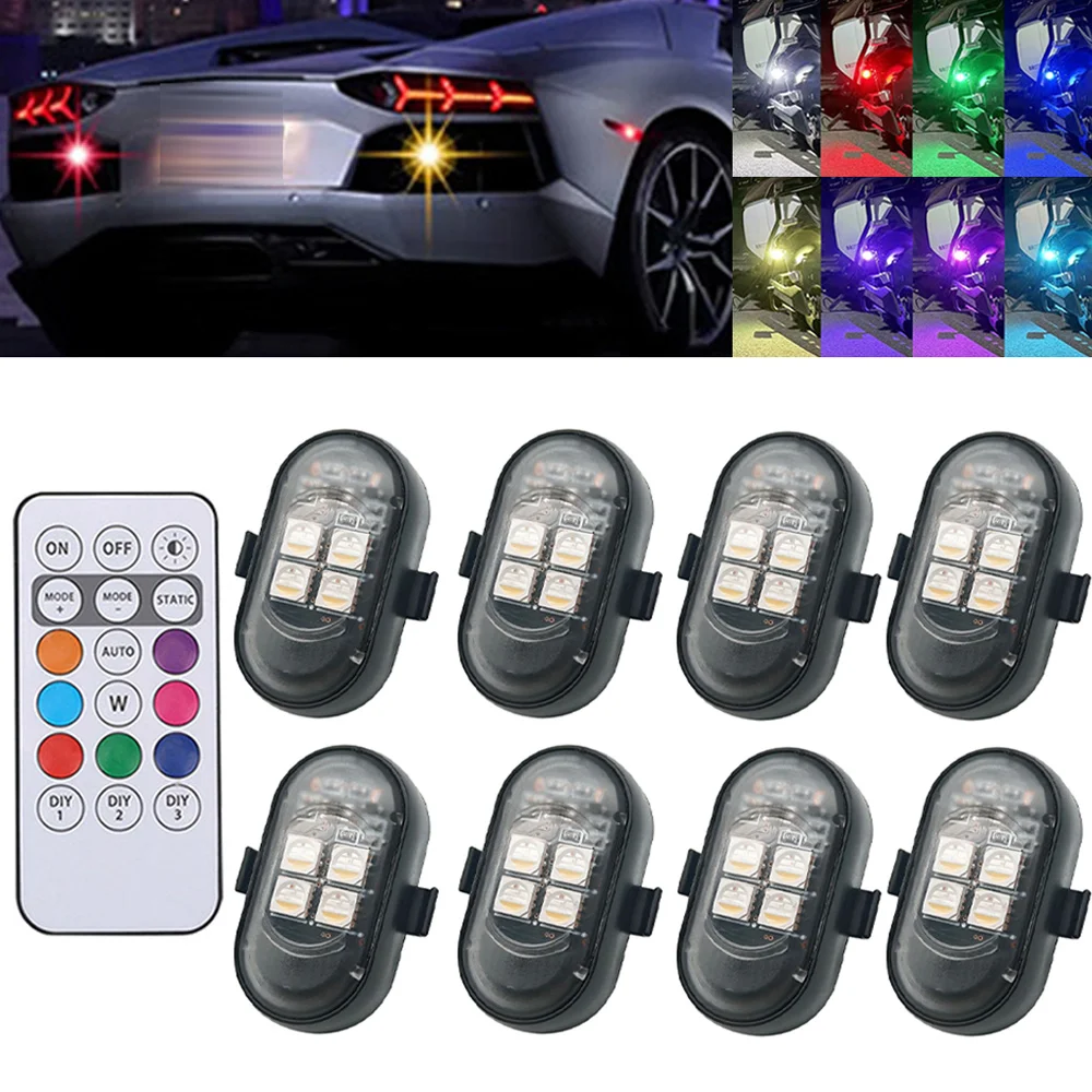 Image of 1-8PCS Drahtlose Fernbedienung 4LED Strobe Lichter 8 Farben USB Aufladbare Wasserdicht Für Auto Motorrad Drone Warnleuchten