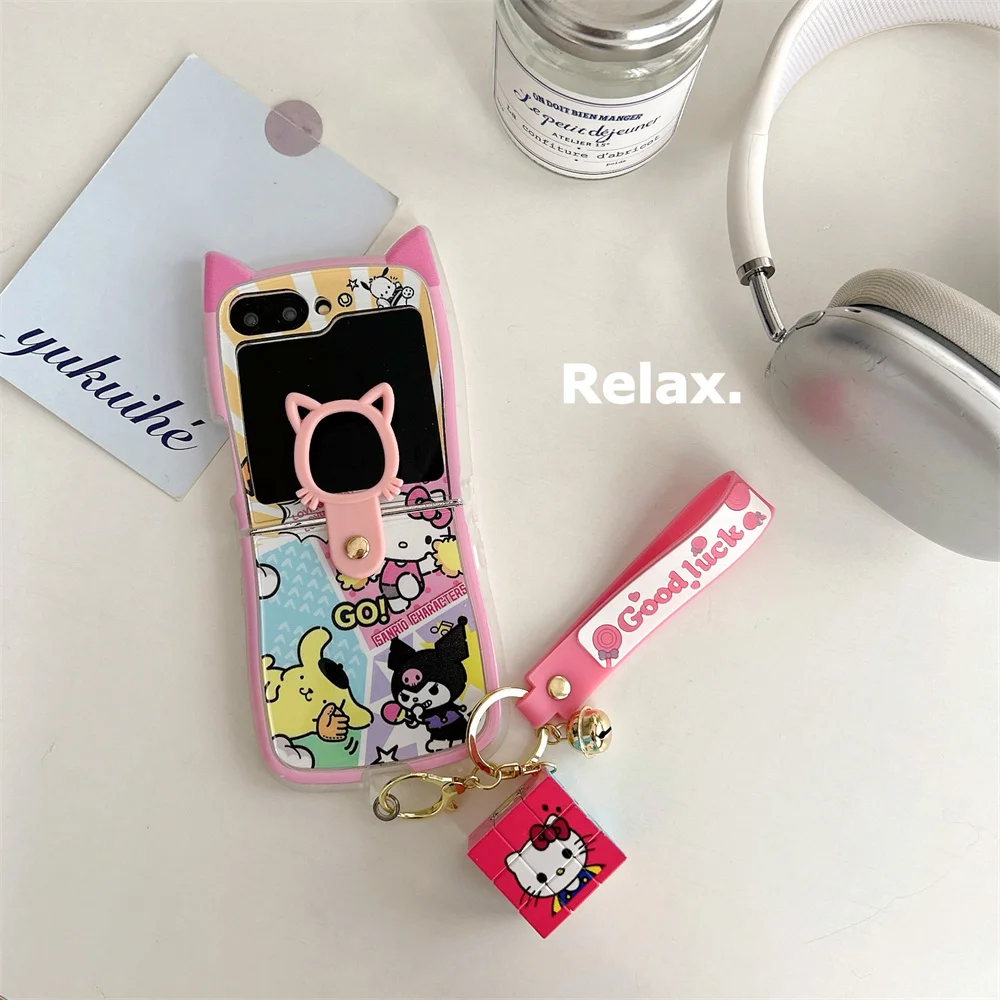 Lanyard Phone Case Cute Sanrio Hello kitty Pochacco Samsung For Z Flip 3 4,Z Flip 5,Hard Anti-fall Back Cover Z Flip 6 Melody