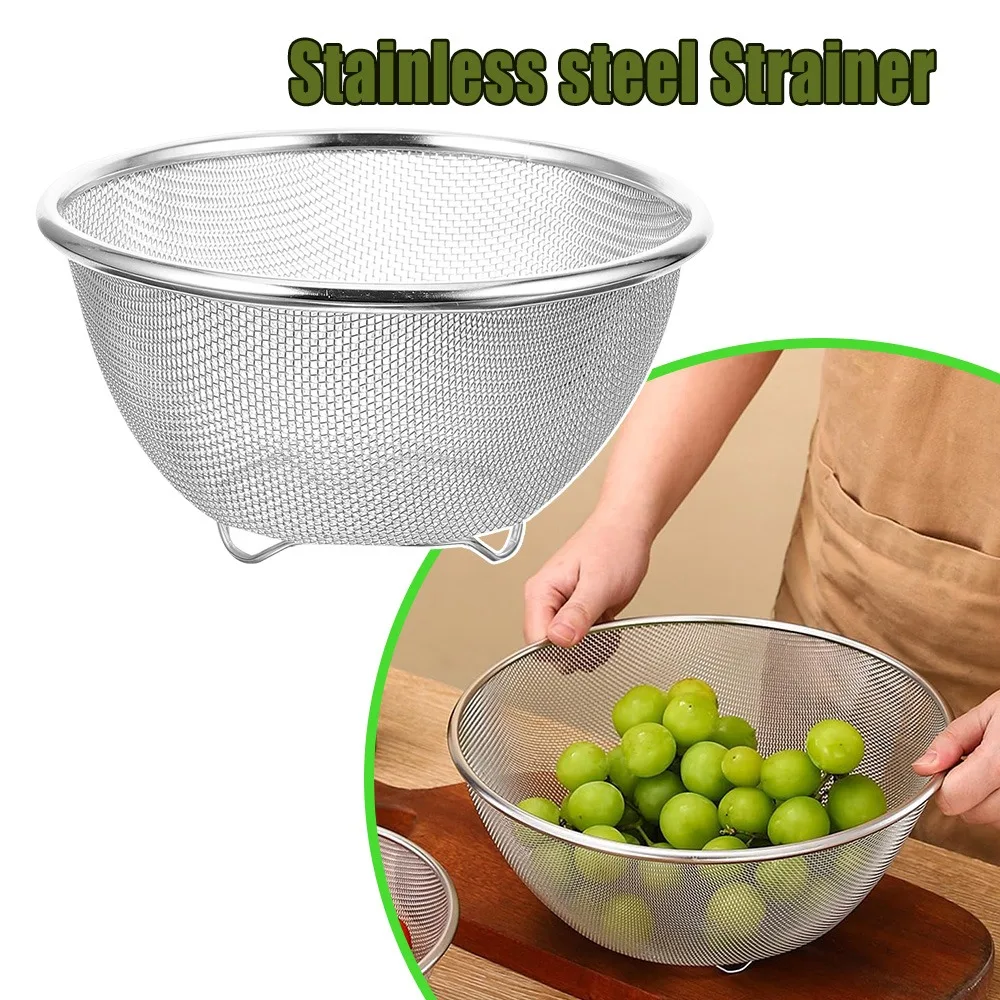 Stainless Steel Mesh Sieve Draining Basket Household Kitchen for Washing Rice Vegetables Fruits Multi Function Easy Clean