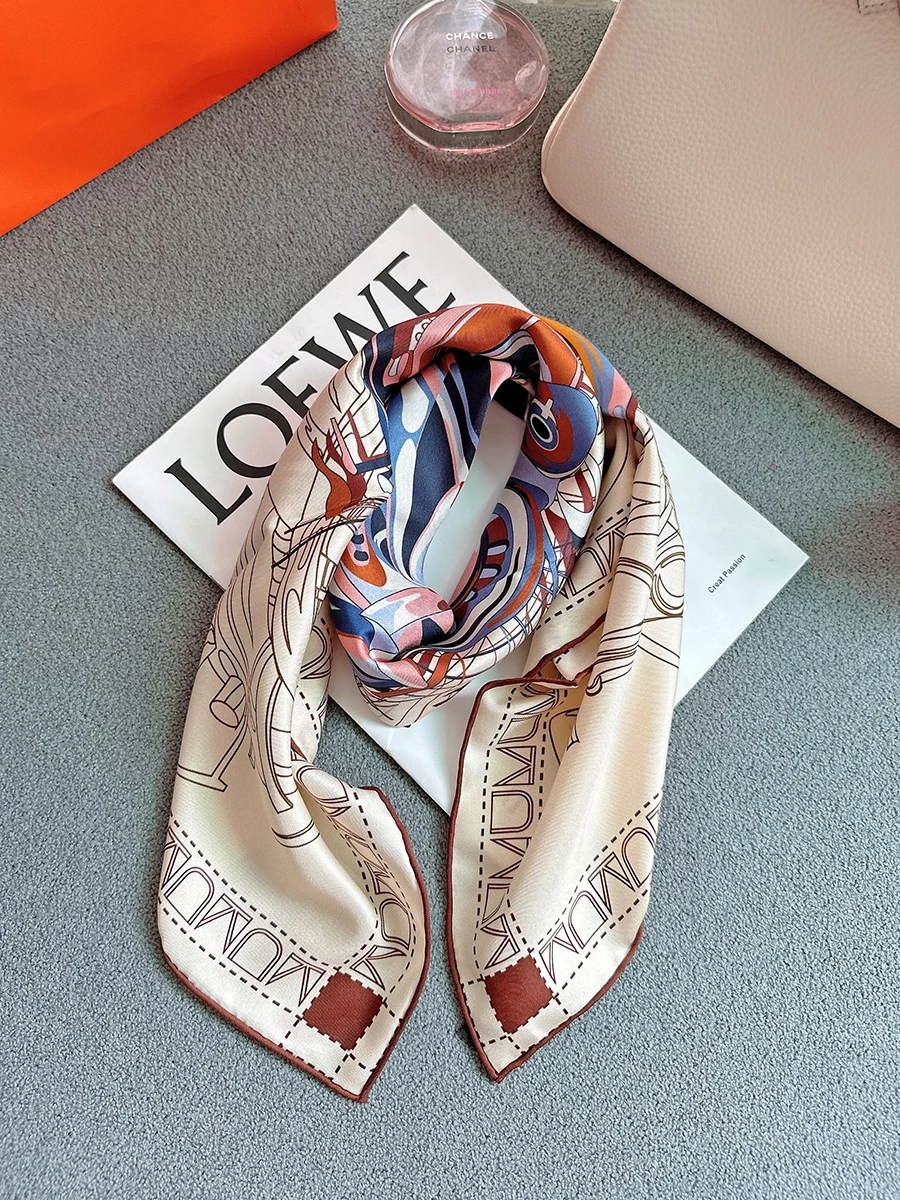 New In Scarf Women Desigual 100% Real Silk Scarf 90*90cm Pure Silk Luxury Scarves Foulard Wrap Shawl Neck Scarf Neckerchief