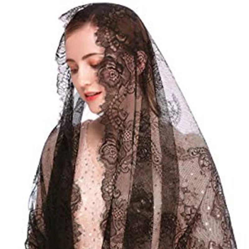 Vintage Floral Lace Scarf Church Veil Mantilla Shawl Scarf for Women