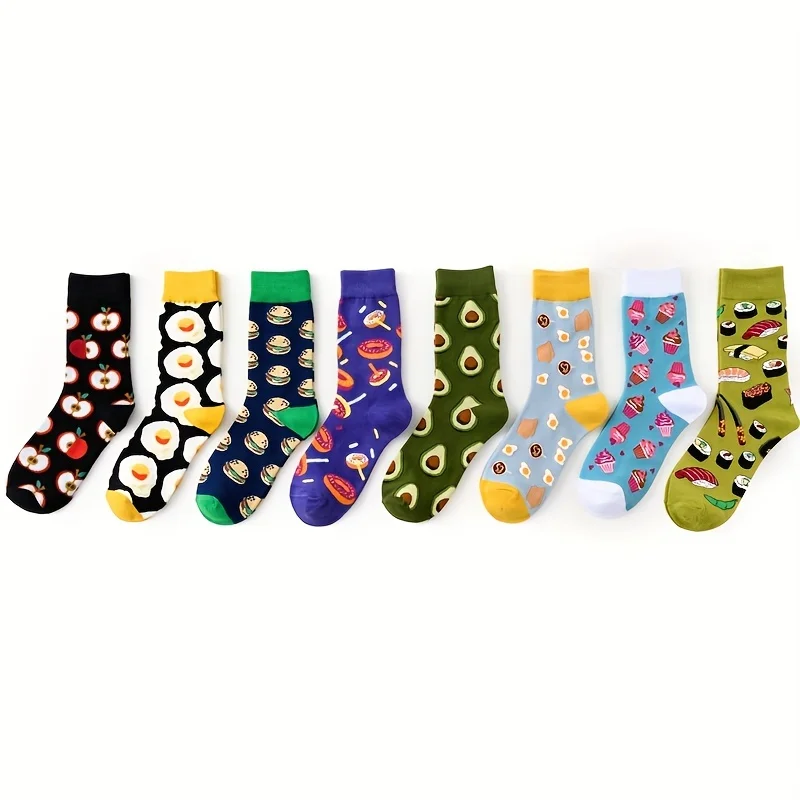 1 pair of food series creative avocado printed pattern medium tube socks for men  trendy socks for couples  socks men socks