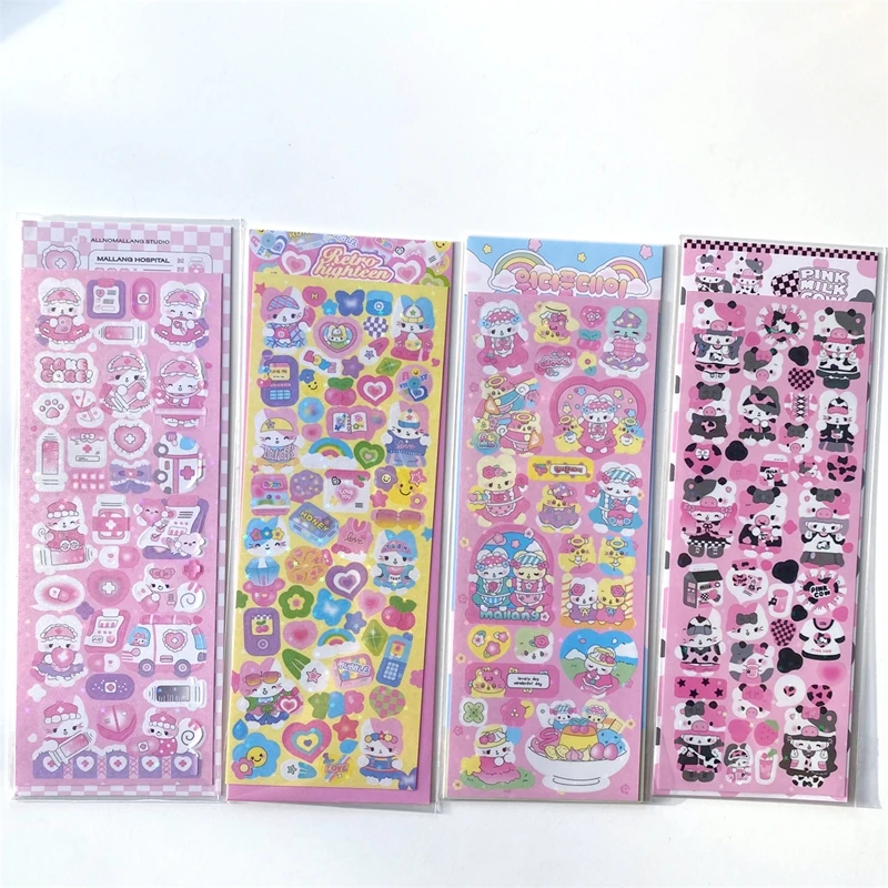 4pcs Cute Variety Rabbit Stickers Hand Account Idol Card DIY Material Decorative Sticker Personalized Korean Kawaii Stationery
