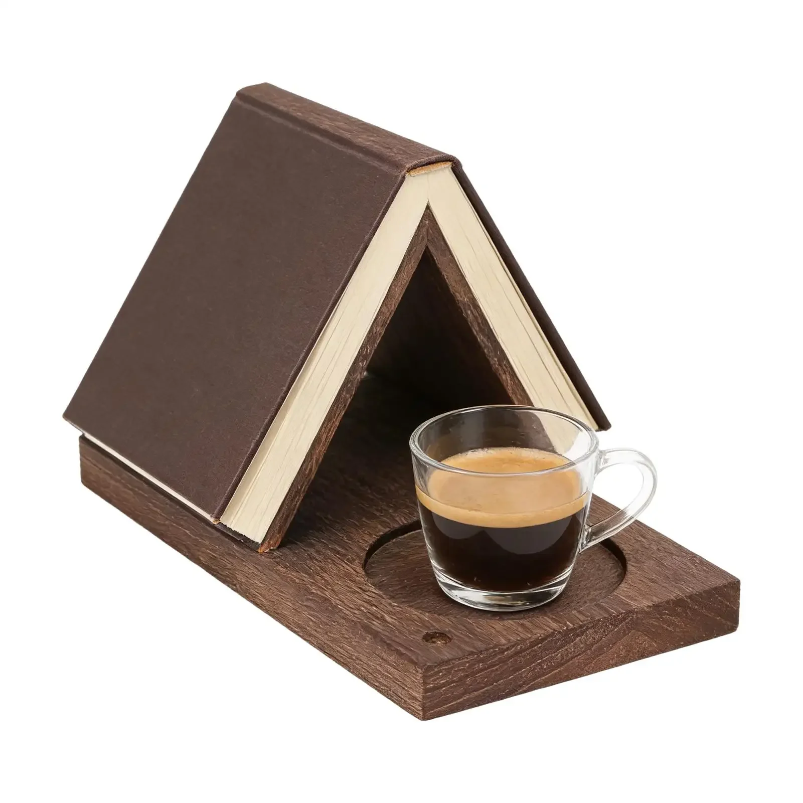 Triangle Book Stand Wooden Page Bookshelf Book Stand with Holder Cup for Bedside Nightstand Desktop Study Library Home Decor
