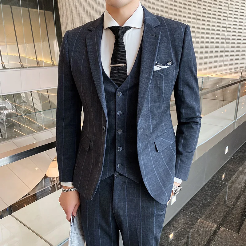 

2024 High-quality British Groom Suit Three-piece Set (suit + Vest + Trousers) Stylish and Handsome Dress Business Gentleman