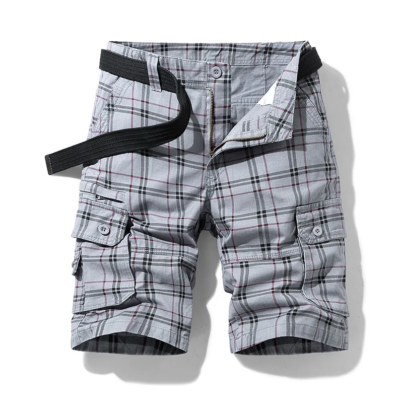 New Summer Men Cotton Plaid Casual Shorts Jogger Loose Tooling Shorts Pants High Quality Male Straight Knee Length Shorts Pants - Image 3