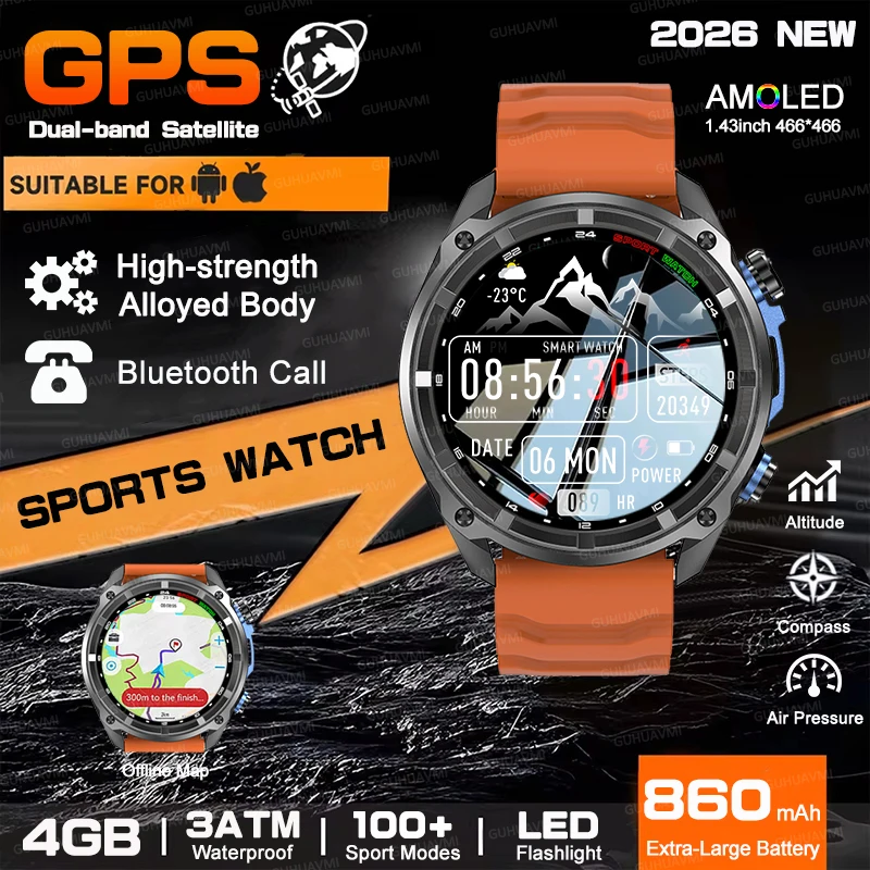 

Outdoor Selection New Men GPS Military Offline Map SmartWatch 860mAh Battery 10ATM Waterproof 4GB Video HD Call Sport Swim Watch