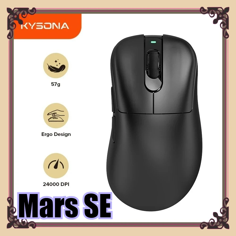 Mouse Gaming Nirkabel KYSONA Mars SE Bluetooth Ergonomis Ringan 57g Polling Rate 1KHz PAW3311 24000DPI untuk Laptop PC