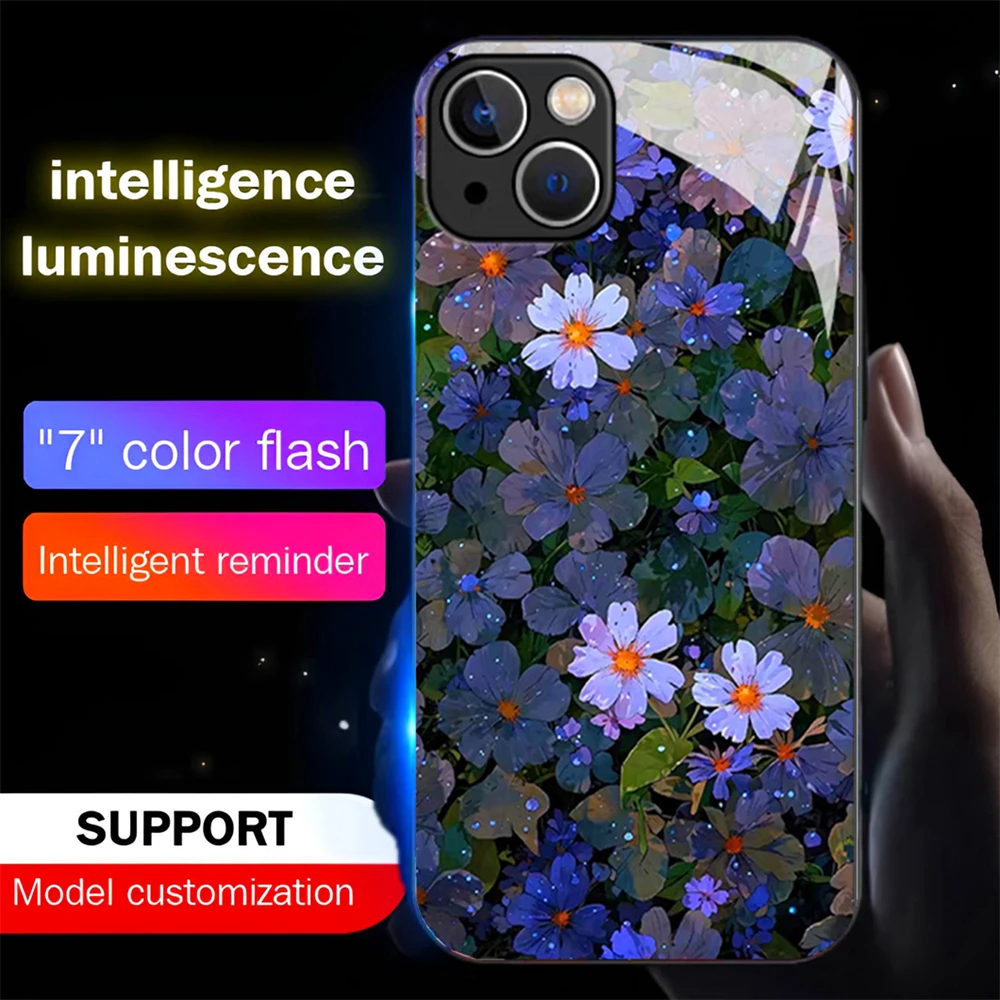 Schöne Blumen-Design LED-Blitz-Gehäuse mit Soundsteuerung und Leuchtglasabdeckung für iPhone Air 17 16 E 15 14 13 12 11 Pro Max Plus – Detail 9