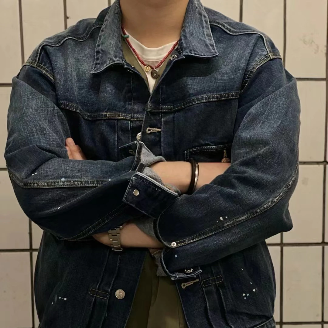 

Visvim 0XX JKT DMGD00 23SS Loose Fit ort Sve Denim Jaet Youth Trendy Sle Four Seasons Universal Long Collar Coat