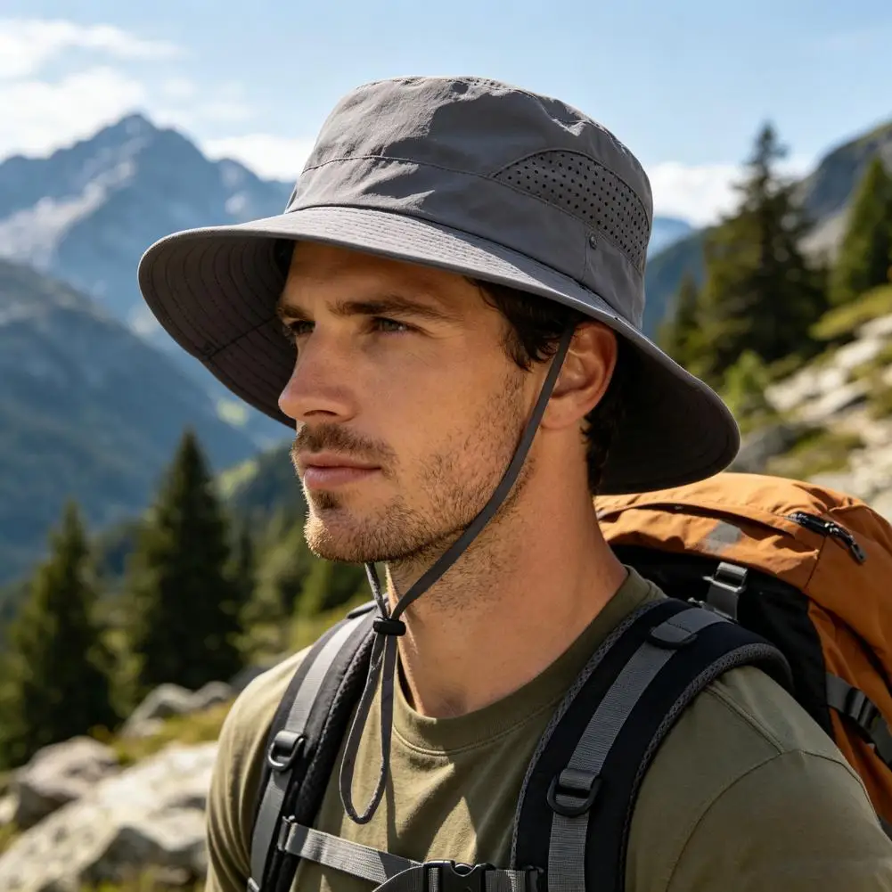 Sunshade Bucket Hat, Foldable Quick Dry Western Style Hat, Lightweight Sun Protection Hat for Hiking Fishing Camping Travel