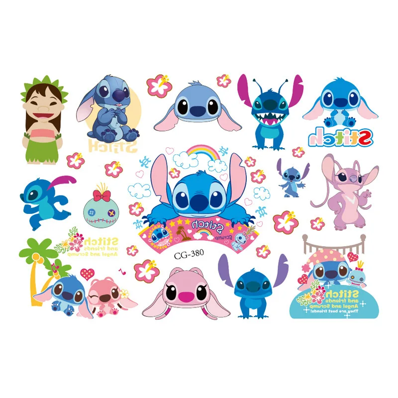 Pegatinas de dibujos animados de Disney para niños, 1 piezas, Stitch, transferencia de agua, pegatinas de tatuaje desechables, juguetes Kawaii, regalo