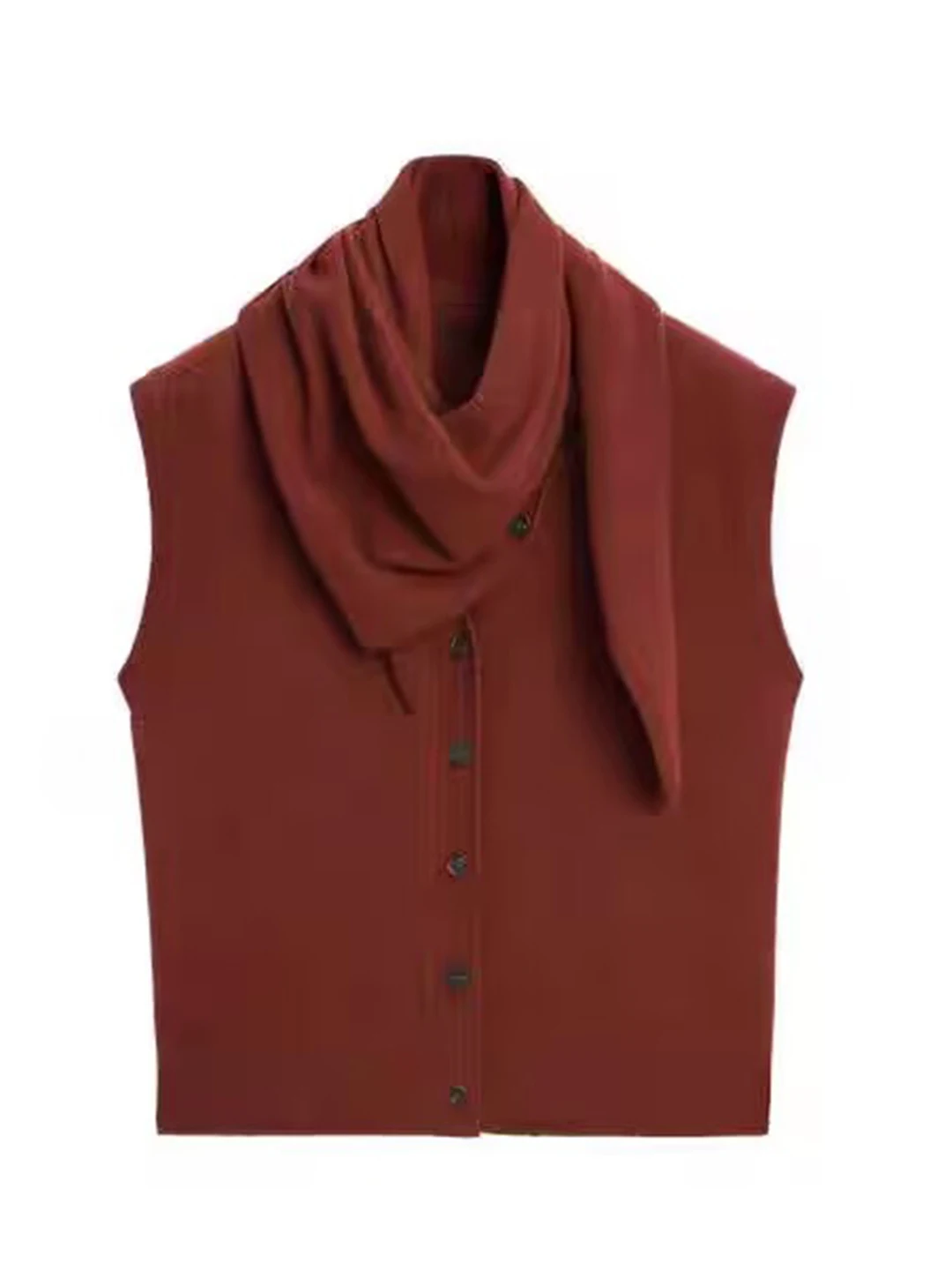 Laid-ba スレニットベスト スカーフカラー レイヤードデザイン 通勤ファション レディース ミッドレングス スベルニットウェア