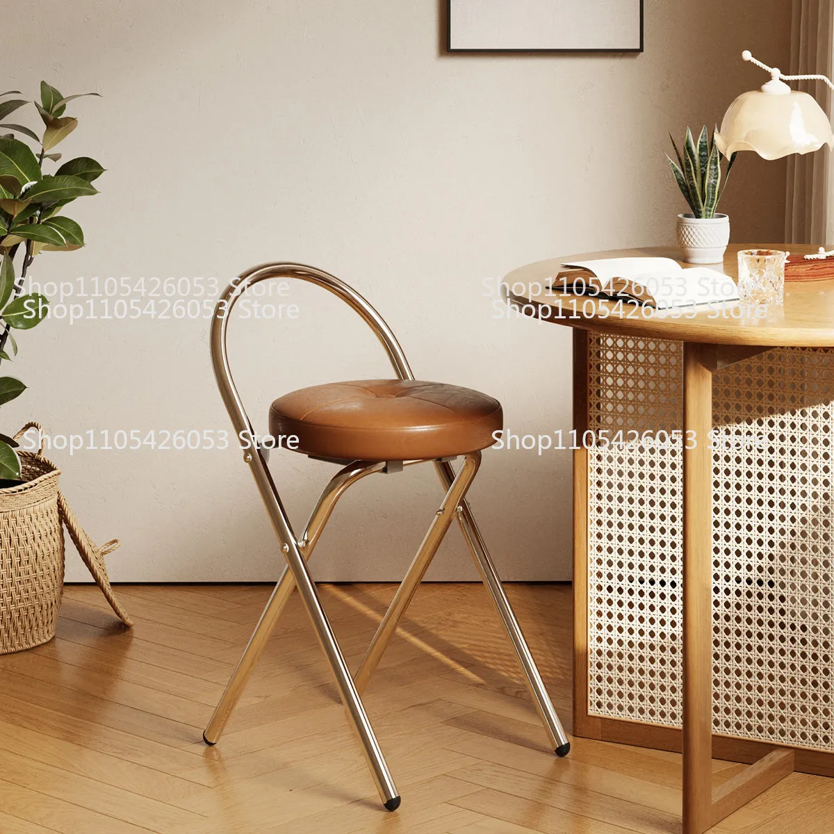 Soft bag dining chair folding rattan antique apartment household high-end dining table chair Internet celebrity stainless steel