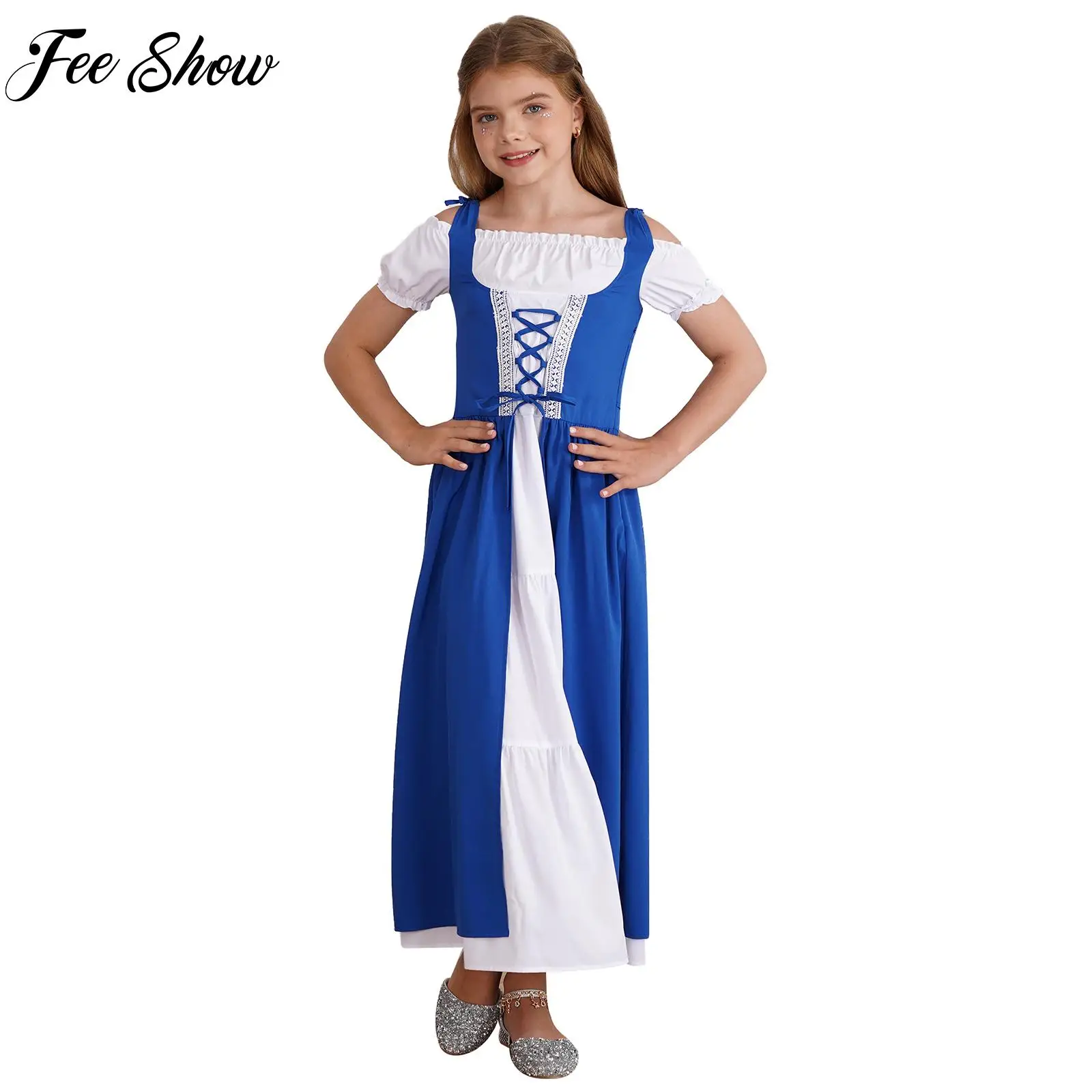 

Halloween Girls Medieval Renaissance Gown Dresses Costumes Princess Queen Cosplay Costume for Carnival Vintage Party Dress Up