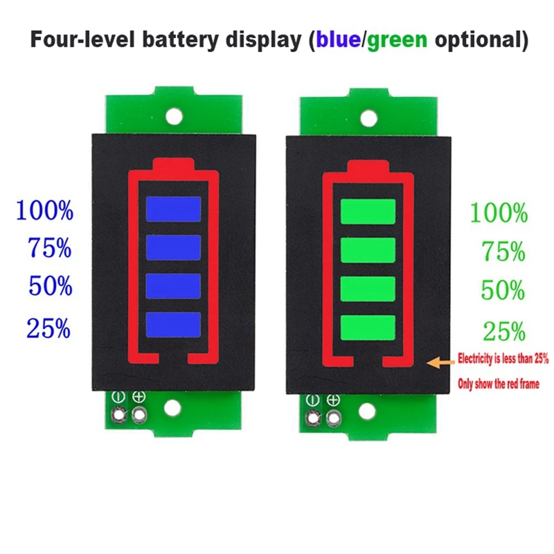 Módulo de exibição de medidor de combustível de bateria de lítio 1/2/3/4/6/7/8S Placa indicadora de bateria de lítio LED de 3 cordas, 10 unidades