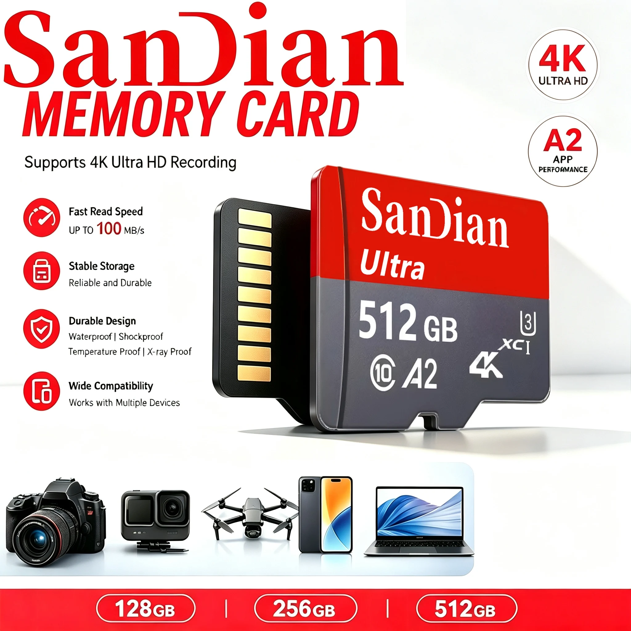 Energy-Saving Micro TF SD Card 512GB TF Cards 64GB SD Cards 128GB Memory Card V30 8K for Smartphone/PC/Router/Car Camera/Toy