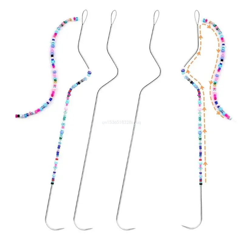 4pcs Curved Large Eye Beading Needle Stainless Steel Curved Beading Needle for Professional Jewelry Making and Craft Dropship