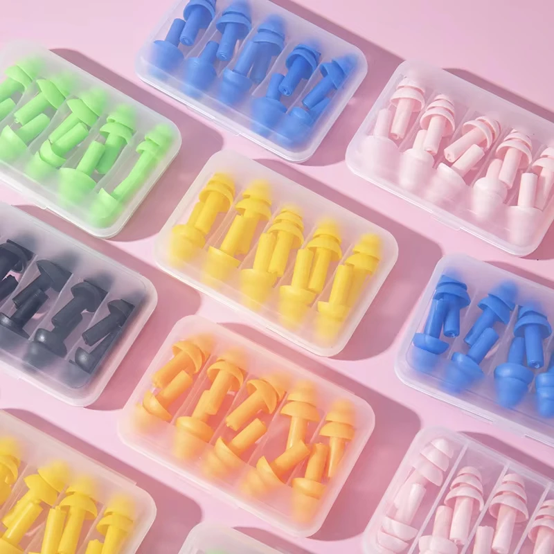 Bouchons d'oreilles en silicone souple pour adultes et enfants, bouchons d'oreilles imperméables pour la natation, anti-bruit, pinces d'oreille pour nageurs et plongeurs, 5 paires par boîte