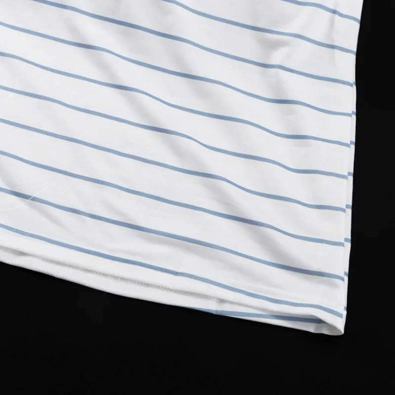 Damen Gestreiftes Kurzarm-T-Shirt mit Süßer Spitzenborte, Peter-Pan-Kragen und Puffärmeln, Sommerliche Lässige Locker Sitzende Basic-Bluse – Detail 14