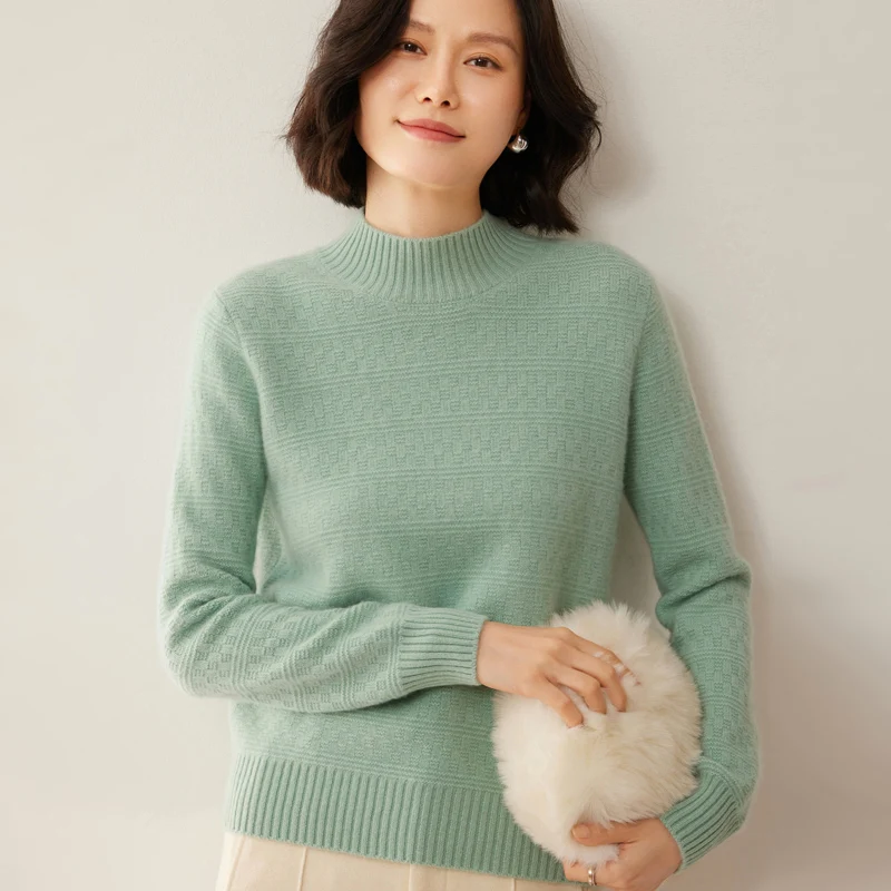 Autumn and winter new women's sweater 100% Merino wool half turtleneck jumper fashion light luxury CHIC warm bottom knit shirt