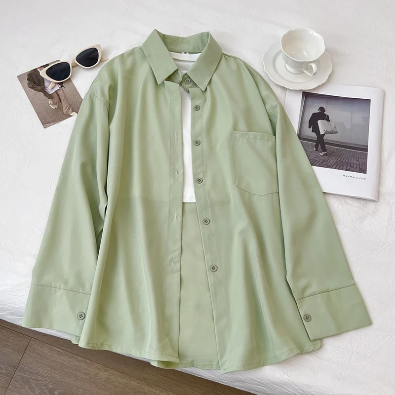 الصيف رقيقة الشيفون واقية من الشمس بلوزة المرأة الصيف فضفاضة طويلة الأكمام زر قمصان الكورية شيك كسول نمط التلبيب القمم جديد