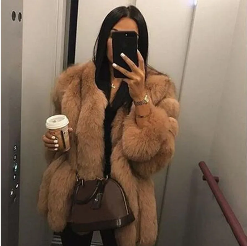 S-5XL Large Size Ladies Winter Fox Fur Jacket Long Sleeve Winter Jacket Ladies Real Fox Fur Coat Leather Jacket