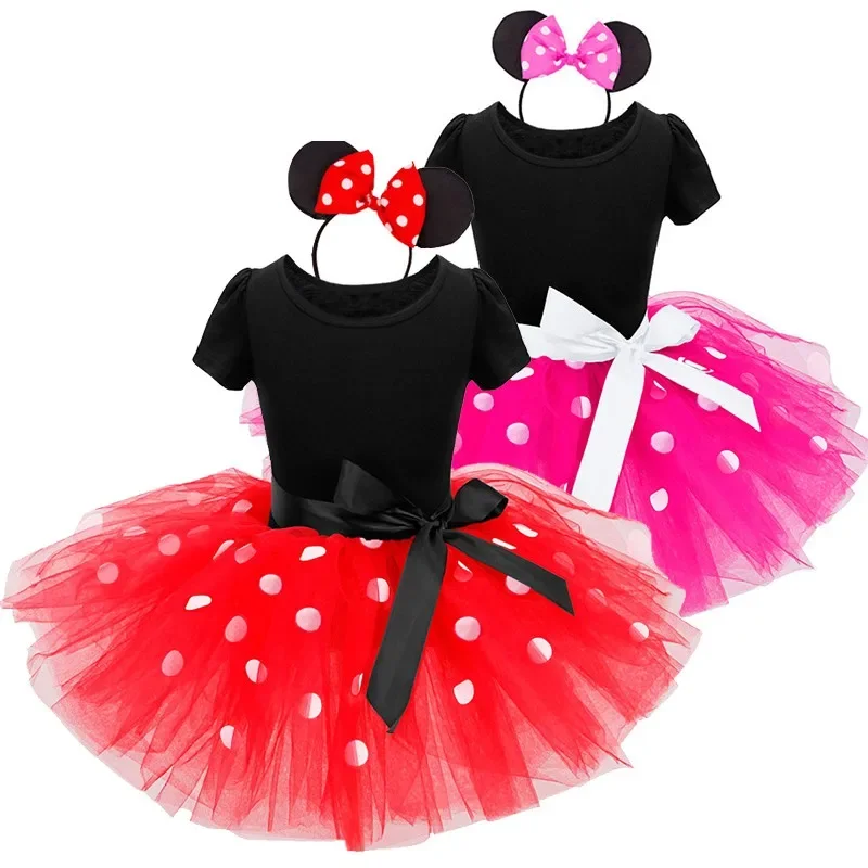 Halloween Minni Mouse Cartoon Kids Short Sleeve Polka Dot Princess Dress Party Baby Girls Clothes Christmas Cosplay Costume 1-6Y