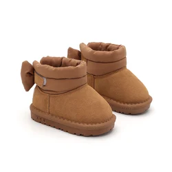 DIMI 2023 Winter Baby Boots Girl Toddler Shoes Suede Leather Waterproof  Non-Slip Bow Plush Warm Child Snow Boots