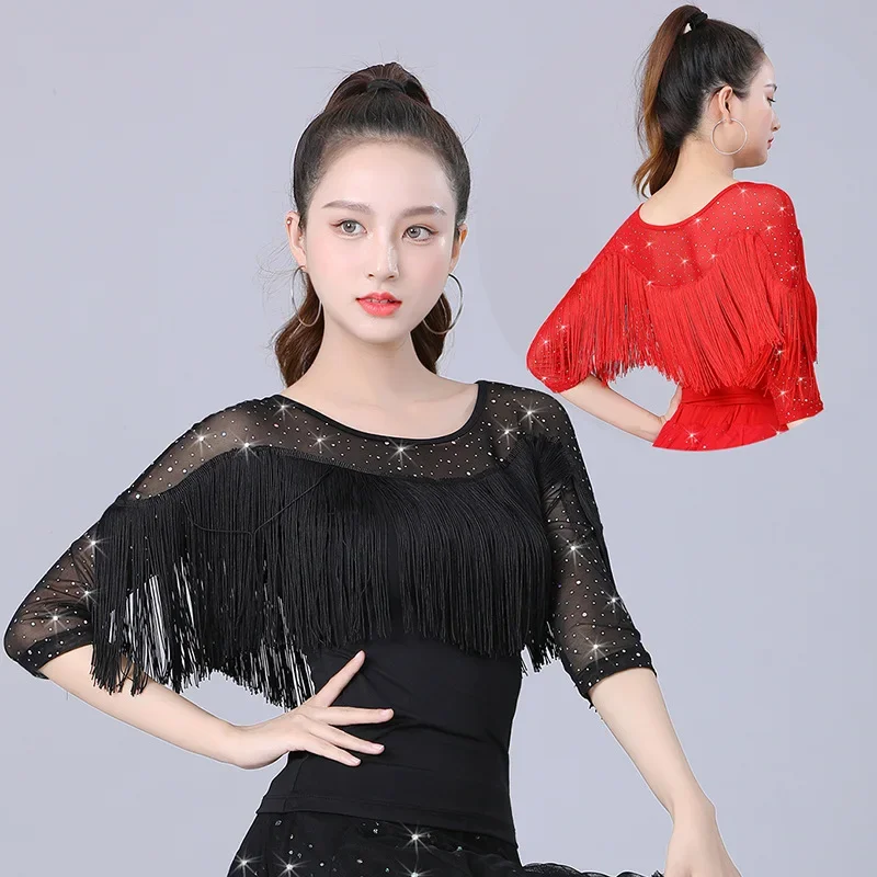 New Style Latin Dance Modern Tops Women\'s Square Dance Clothes National Standard Ballroom Dance Practice Clothes