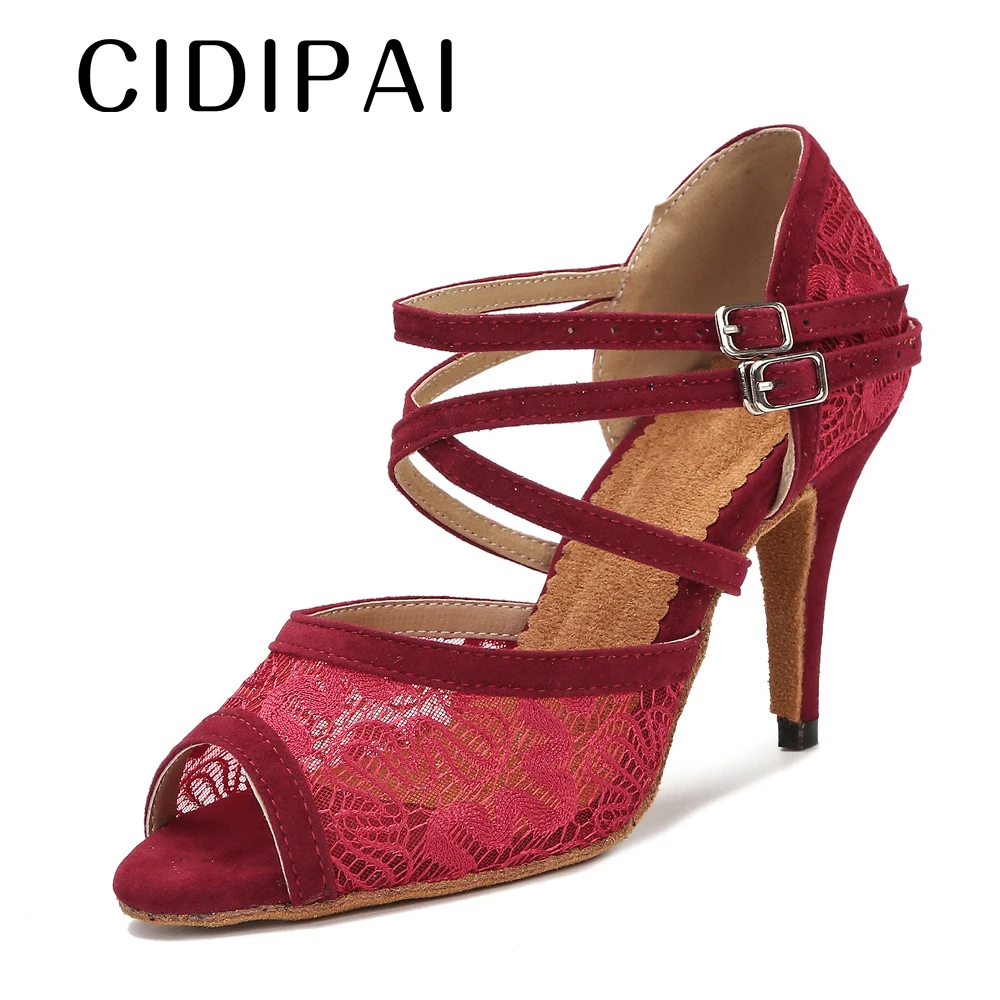 CIDIPAI Lace Mesh Latin Dance Shoes Woman Tango Salsa Samba Performance Ballroom Dance Heels Indoor Party Shoes Women Sandals