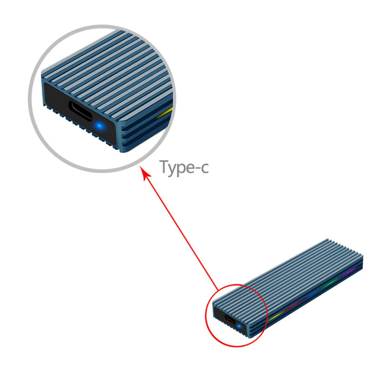 

2025HOT!!M.2 M Key SSD Enclosure Case 10Gbps/5Gbps USB3.1 NGFF Protocol USB-C Mobile Case Aluminum Alloy with RGB Light-Red