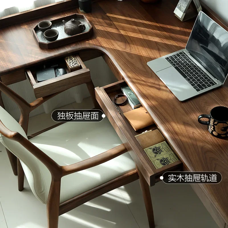 North American black walnut corner desk pure solid wood computer desk L type with drawers
