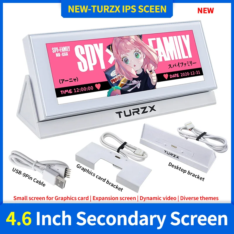

4.6 Inch IPS USB Secondary Screen TURZX 960x320 Smart Expansion Screen CPU GPU RAM Monitor for Graphics Card Windows 10 11