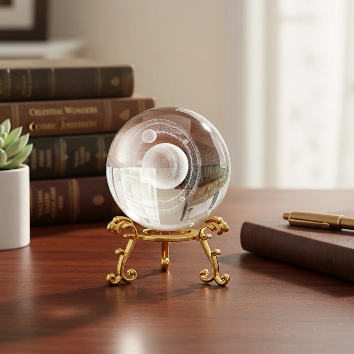1PC, simple transparent crystal ball decorative item, transparent crystal glass ball decorative item, Saturn crystal ball