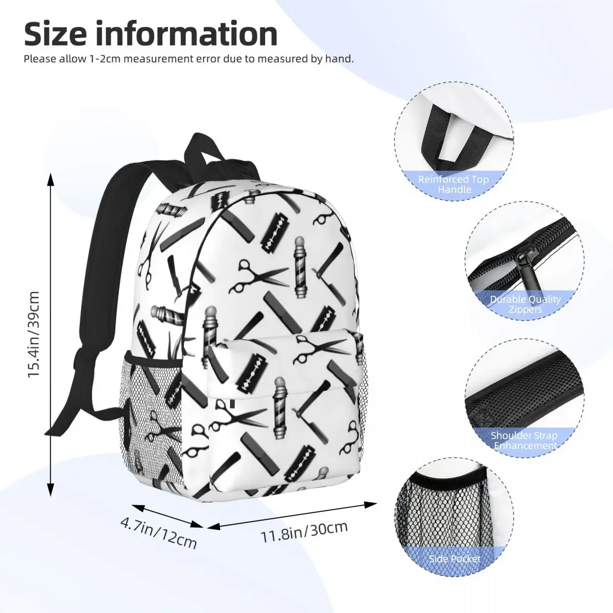 Barbers Shop Pattern Backpacks Teenager Bookbag Fashion Children School Bags Travel Rucksack Shoulder Bag Large Capacity