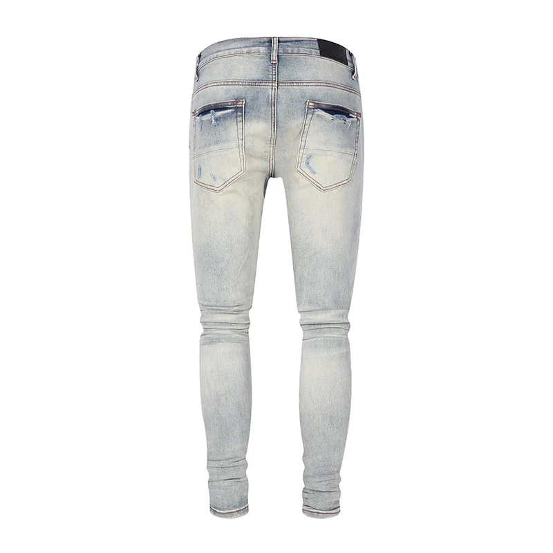 Street Designer Fashion NewY2K Jeans Patch bianca lavata Nostalgica Stretch Slim Fit Retro Jeans azzurri High Street Hip Hop