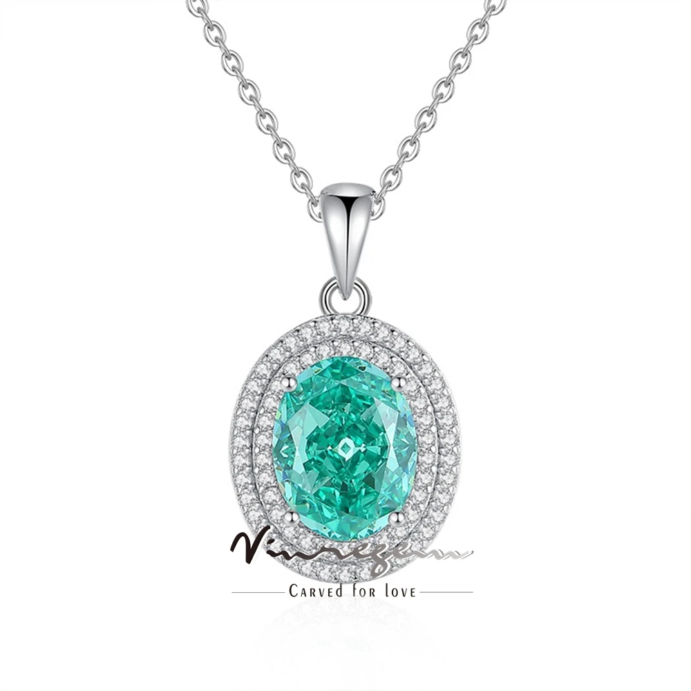 Vinregem 8*10 MM Oval Cut Paraiba Tourmaline Padparadscha Tanzanite Gems Pendant Necklaces 100% 925 Sterling Silver Fine Jewelry