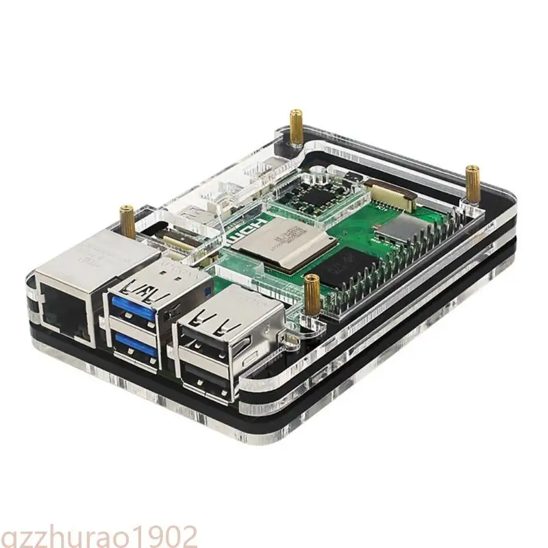 97QB Acrylic Case Bundle with Active Cooling Fan For RPI5 Board Cooling Case and Secure Protector Radiator