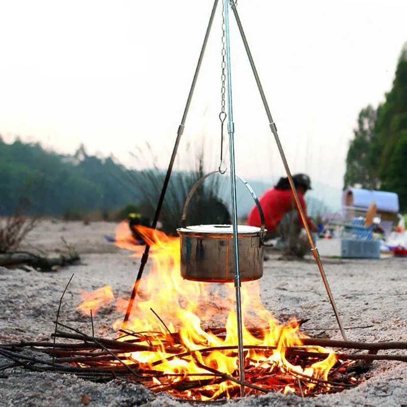 

Campfire Tripod Outdoor Camping Cooker Hanger 3 Sections Portable Barbecue Grills Hanging Tripod BBQ Cooking Hanger for Picnic