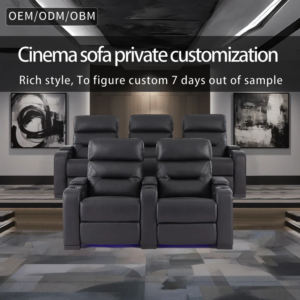 Customizable High-End Modern Intelligent Home Theater Seating Black Top-Grain Leather /Velvet Upholstery Memory Foam