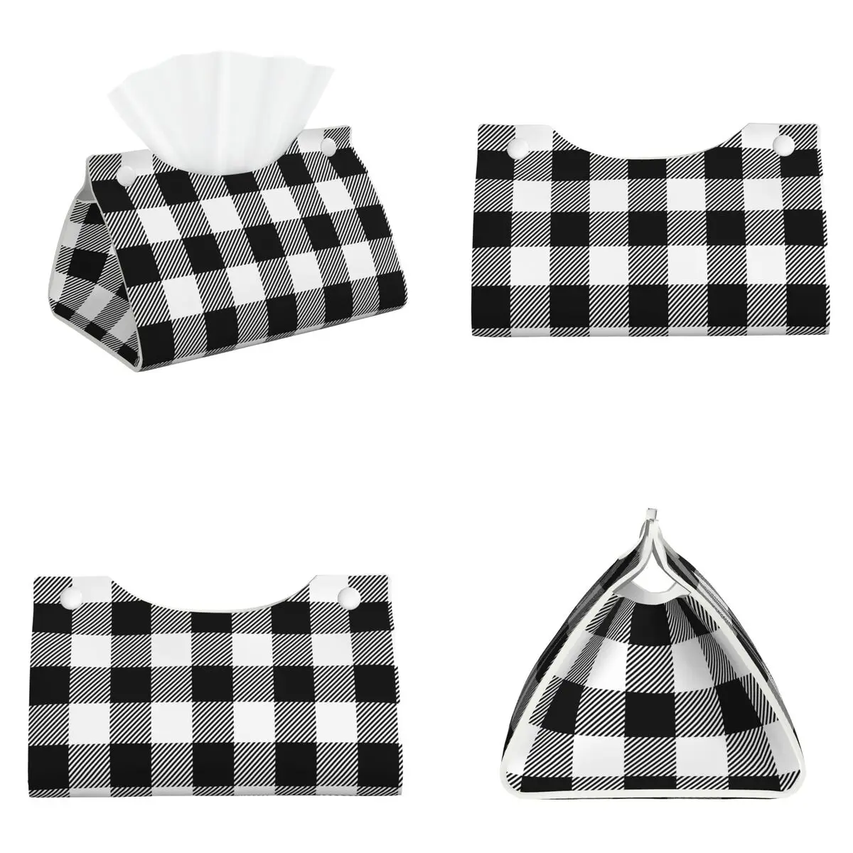 Modern Decorative Black White Gingham Check Tissue Box Cover Holder Checkered Sillitoe Tartan Dicing Leather Tissue Boxes