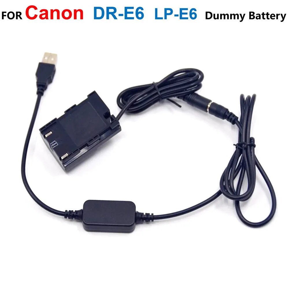 

DR-E6 Coupler LP-E6 Dummy Battery+ACK-E6 Power Bank USB Cable Adapter For Canon EOS 5D Mark II III 5D2 5D3 6D 7D 60D SLR Camera