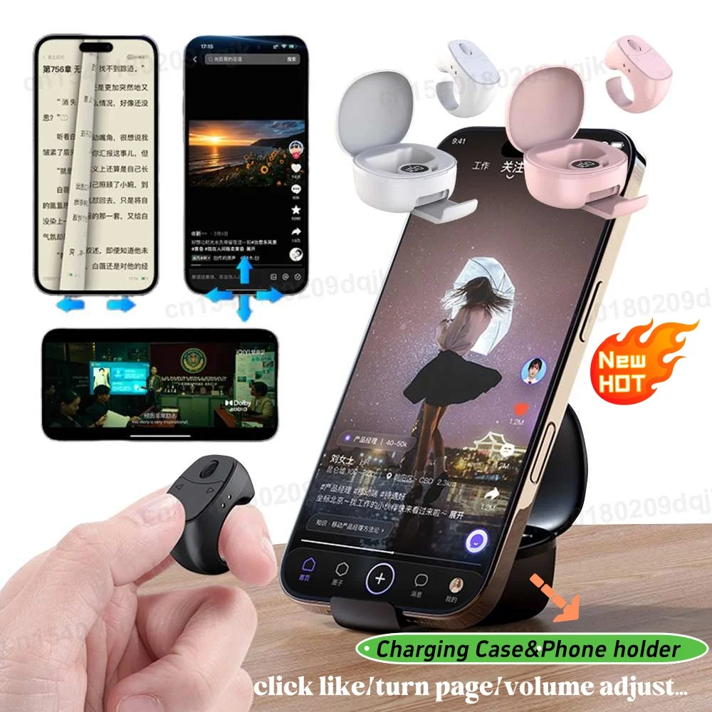 For Tiktok Fingertip Remote Control Scrolling Ring Wireless Camera Shutter Selfie Button Bluetooth Page Turner for iOS Android