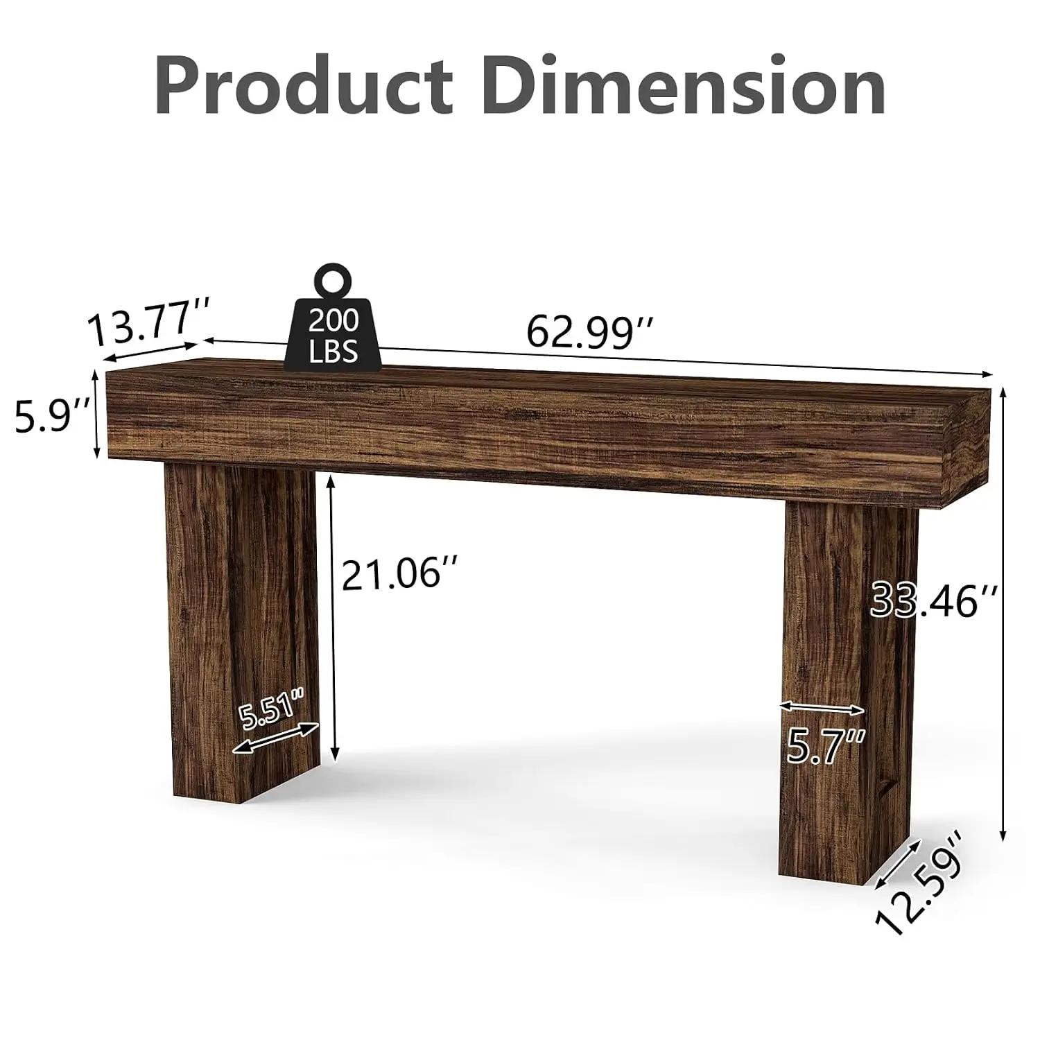 63'' Long Console Table,2 Tier Farmhouse Entryway Table Sofa Table with Storage,Wood Behind Couch Table for Living, Customized