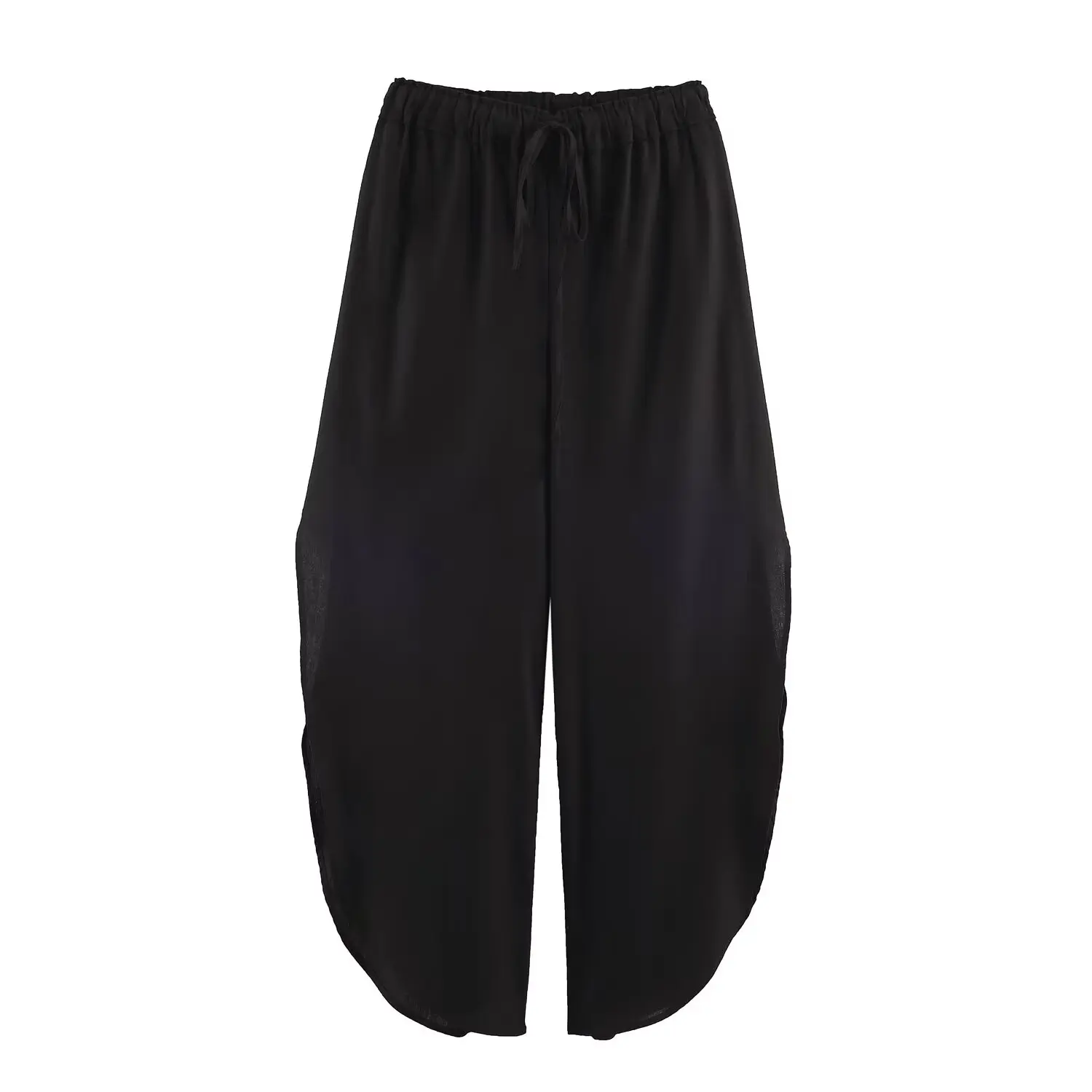 Willshela Women Fashion Solid Drawstring Pleated Side Slit Wide Leg Pants Vintage High Elastic Waist Female Chic Lady Trousers