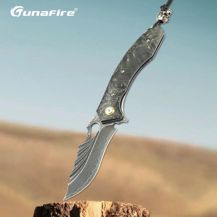 Damascus Folding Knife Tactical Hunting High hardness 60HRC Knives Men Survival Battle Tools